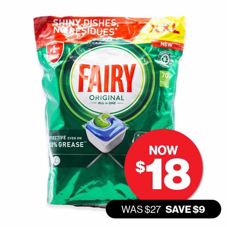 Fairy  Original All-in-One Dishwashing Capsules 70pk  WAS $27 NOW $18 SAVE $9 Offer ends 28/10/25
