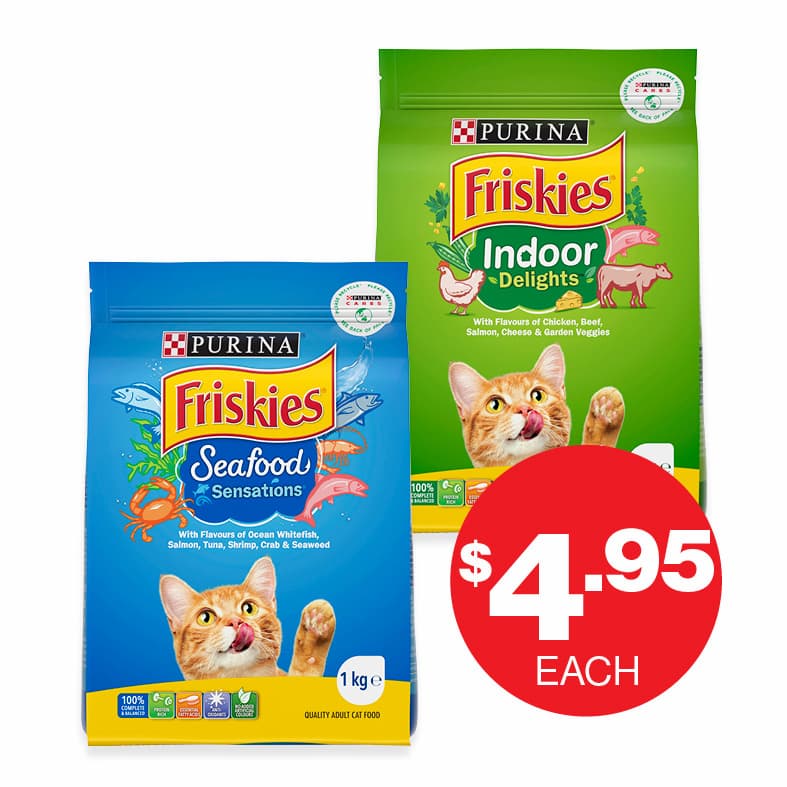 Friskies  Dry Cat Food 1kg  $4.95ea
