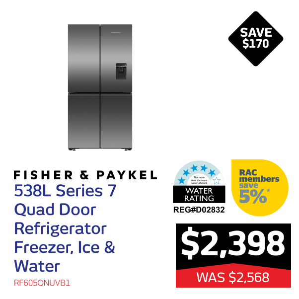 538L Series 7 Quad Door Refrigerator Freezer, Ice & Water | On Sale Now