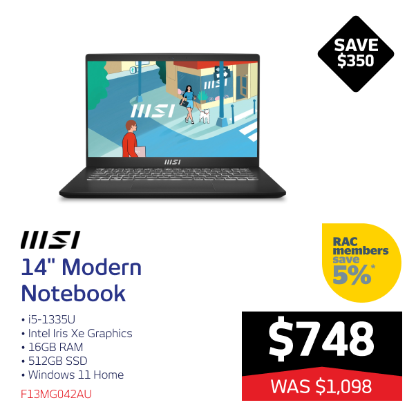 MSI 14" Modern Notebook i5-1335U 16GB RAM 512GB W11H