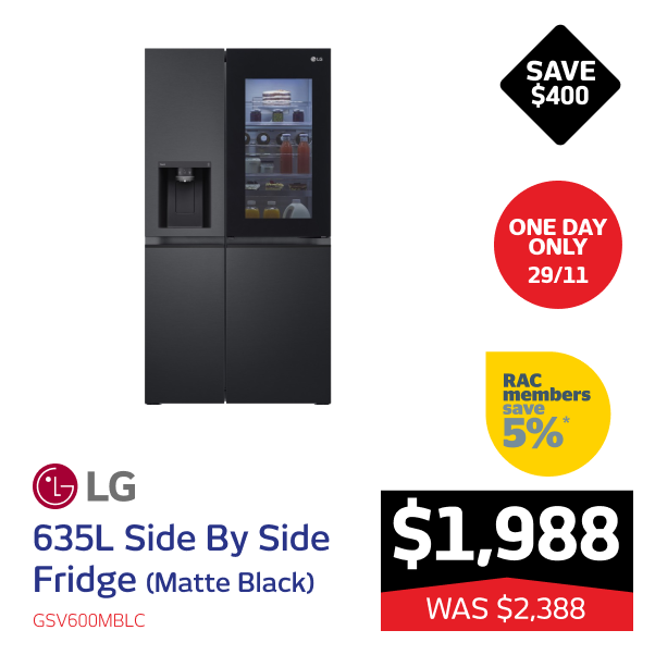 LG 635L Side By Side Fridge (Matte Black)