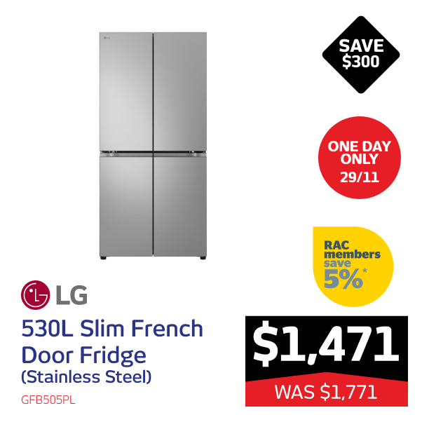 LG 530L Slim French Door Fridge (Stainless Steel)