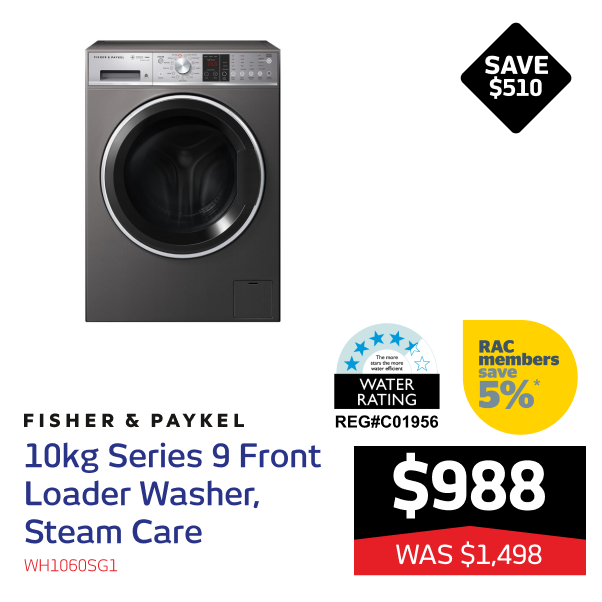 Fisher & Paykel 10kg Series 9 Front Loader Washer, Steam Care