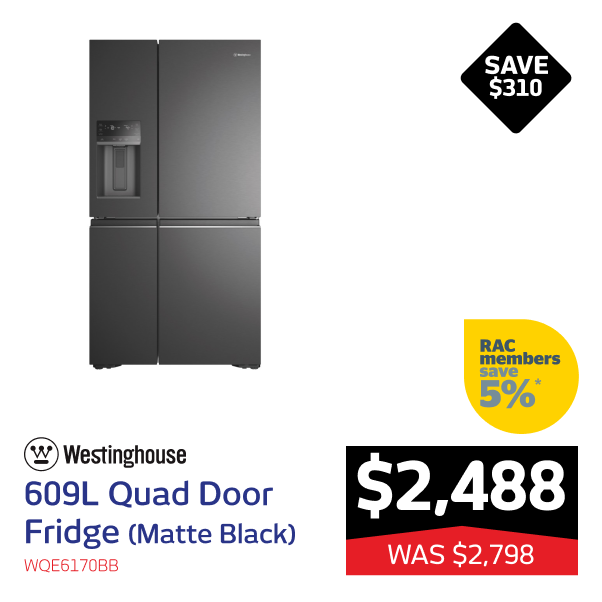 Westinghouse 609L Quad Door Fridge (Matte Black)