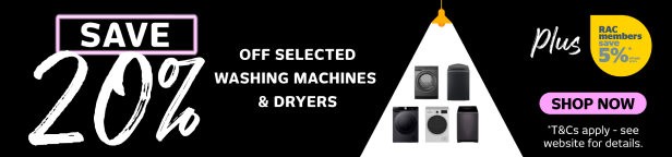 Save 20% Off Selected Washing Machines & Dryers