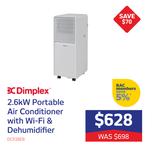 2.6kW Portable Air Conditioner with Wi-Fi & Dehumidifier