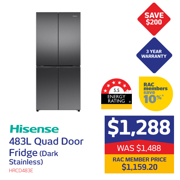 Hisense 483L Quad Door Fridge