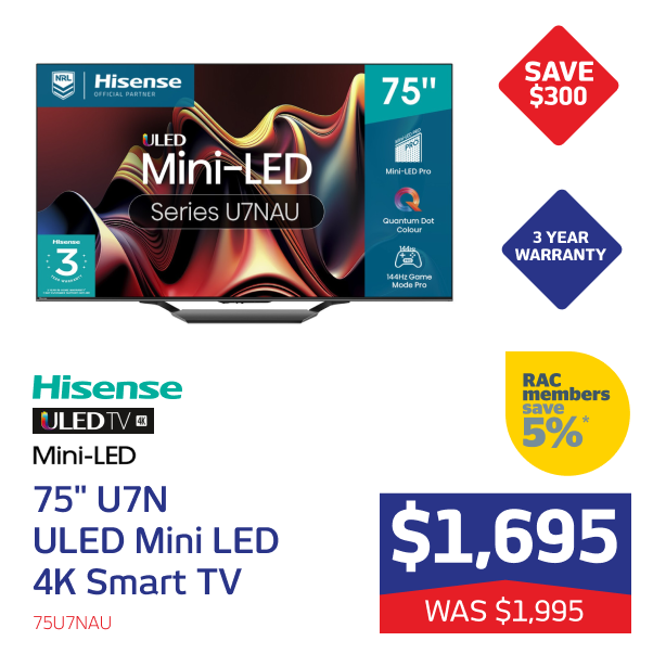 Hisense 75" U7N ULED Mini LED 4K Smart TV