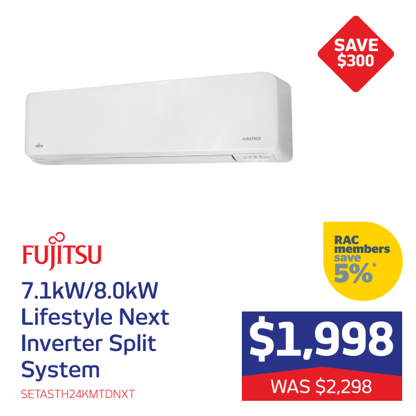 Fujitsu 7.1kW/8.0kW Lifestyle Split System AC