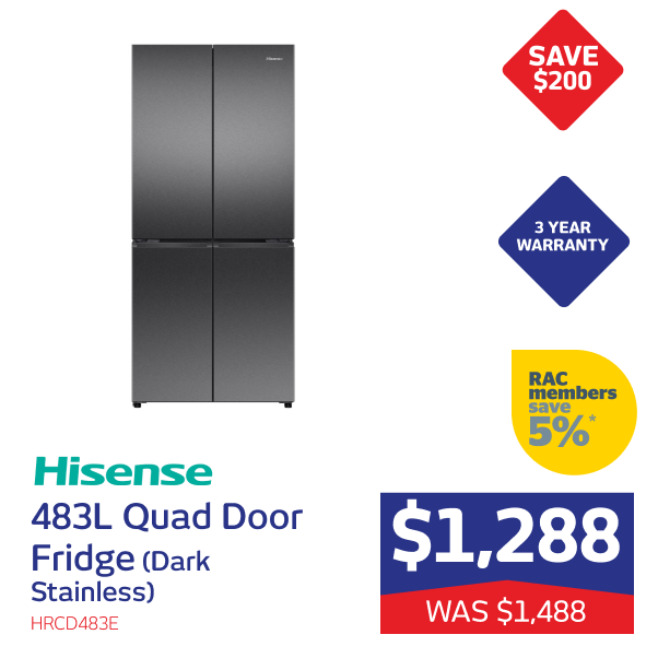 Hisense 483L Quad Door Fridge