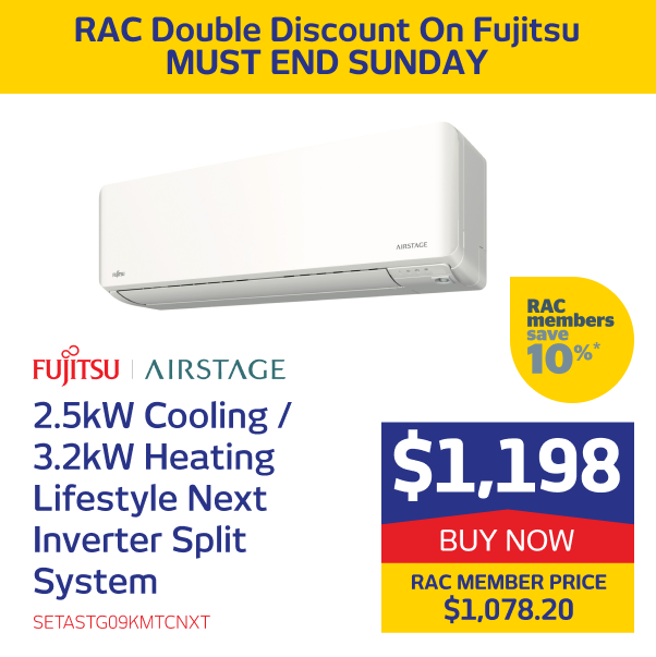 Fujitsu 2.5kW/3.2kW Lifestyle Next Inverter Split System