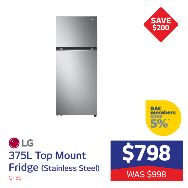 LG 375L Top Mount Fridge (Stainless Steel)