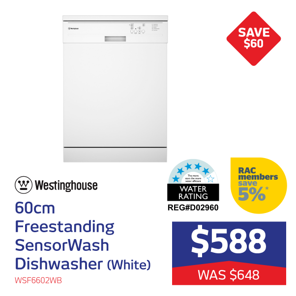 Westinghouse 60cm Freestanding SensorWash Dishwasher (White)