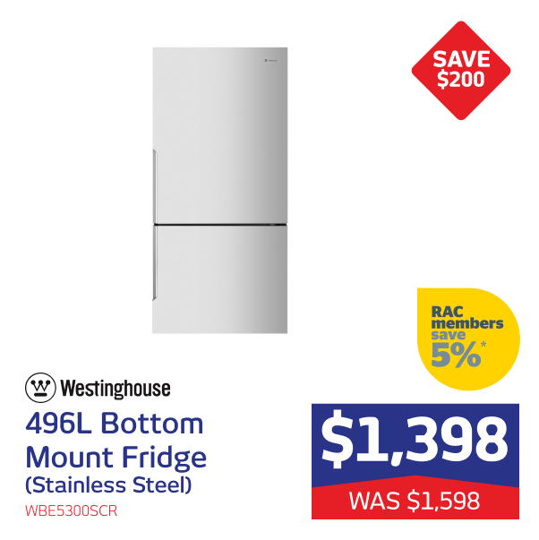 Westinghouse 496L Bottom Mount Fridge (Stainless Steel)