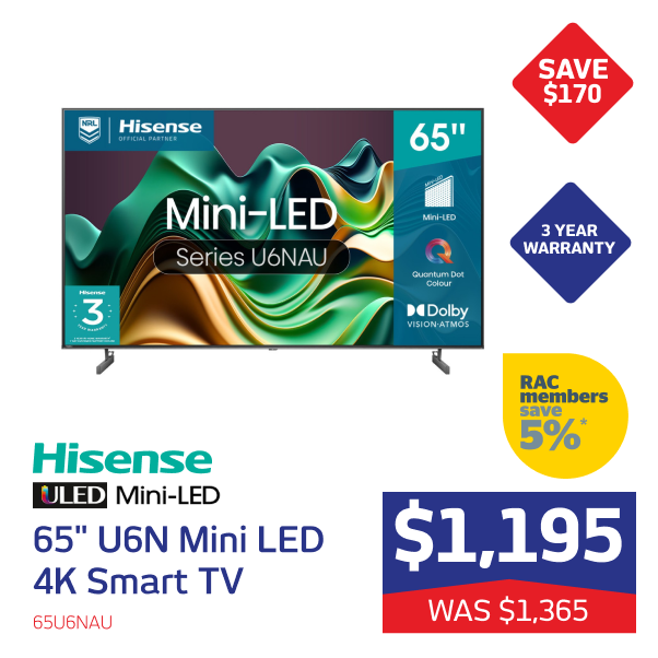 Hisense 65" U6N Mini LED 4K Smart TV [2024]