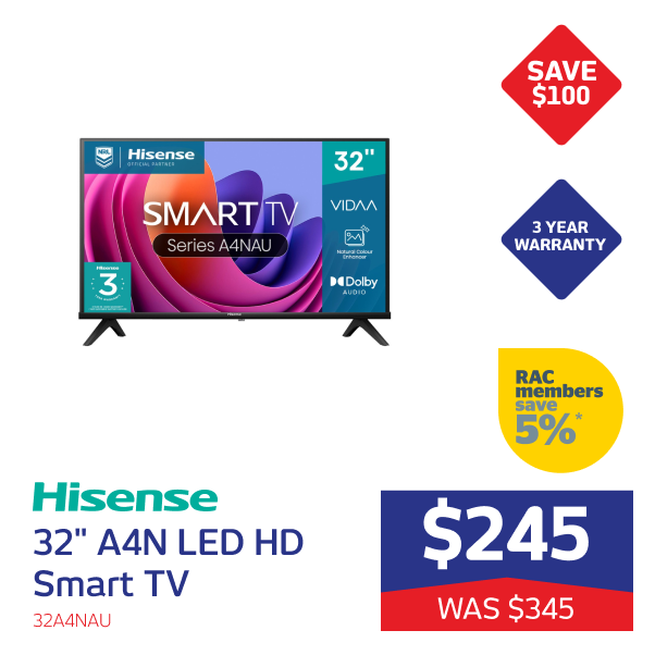 Hisense 32" A4N LED HD Smart TV [2024]