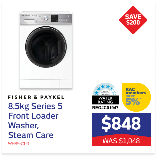 8.5kg Series 5 Front Loader Washer, Steam Care