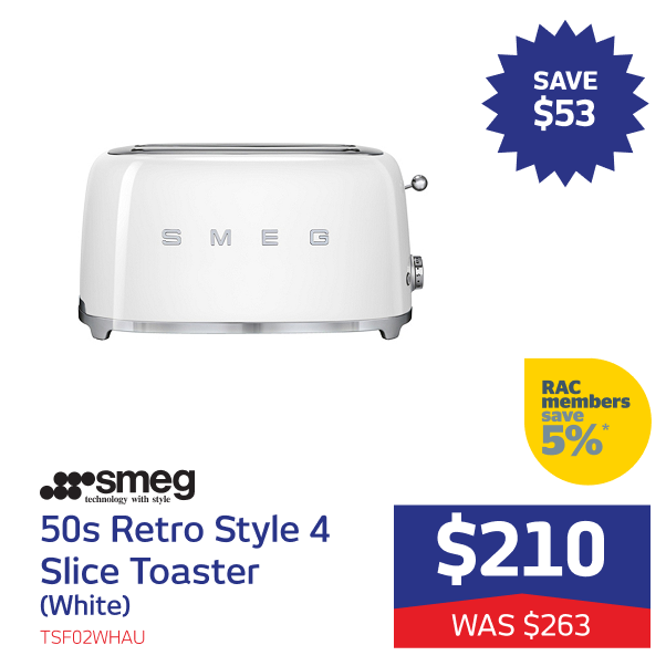 50s Retro Style 4 Slice Toaster (White)