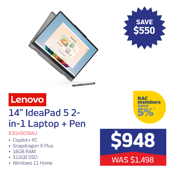 14" IdeaPad 5 2-in-1 OLED Snapdragon X1-26-100 16GB 512GB W11H + Pen