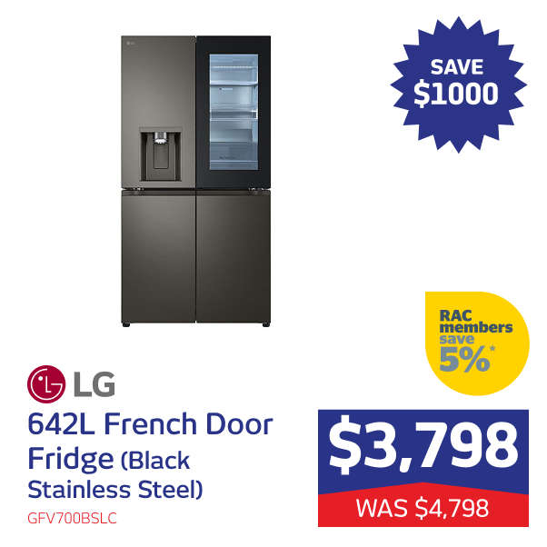 642L InstaView French Door Fridge (Black Stainless Steel)