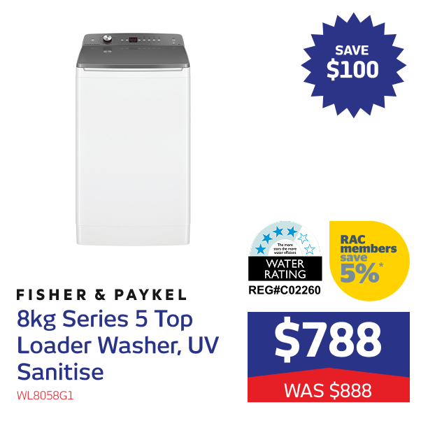 8kg Series 5 Top Loader Washer, UV Sanitise