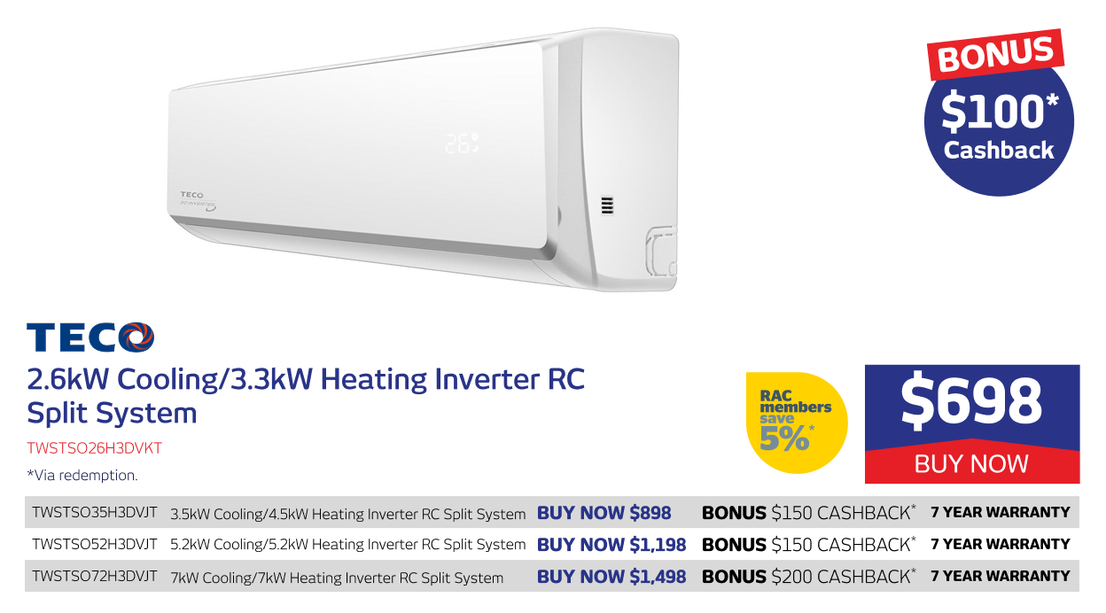 2.6kW/3.3kW Inverter RC Split System