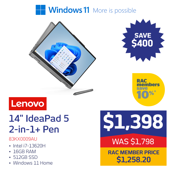 "14"" IdeaPad 5 2-in-1+ Pen Intel i7-13620H 16GB RAM 512GB SSD Windows 11 Home "