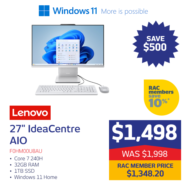 "27"" IdeaCentre AIO Core 7 240H 32GB RAM 1TB SSD Windows 11 Home"