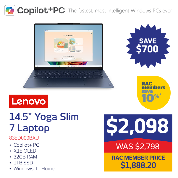 "14.5"" Yoga Slim 7 Copilot+ X1E OLED 32GB RAM 1TB SSD Windows 11 Home"