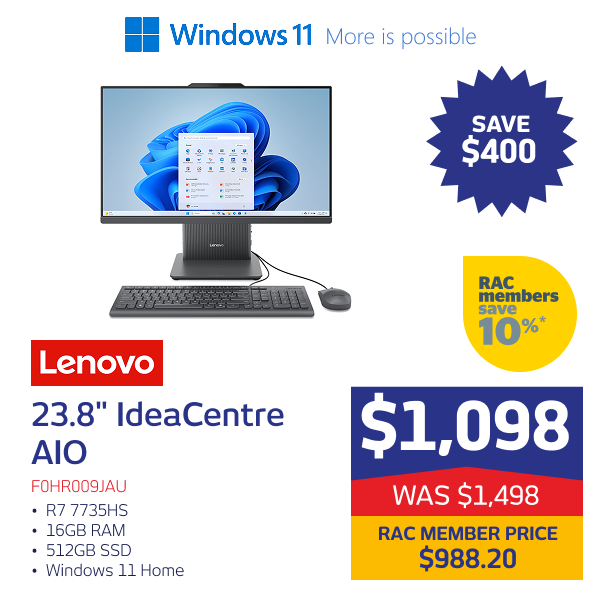 "23.8"" IdeaCentre AIO R7 7735HS 16GB RAM 512GB SSD Windows 11 Home"