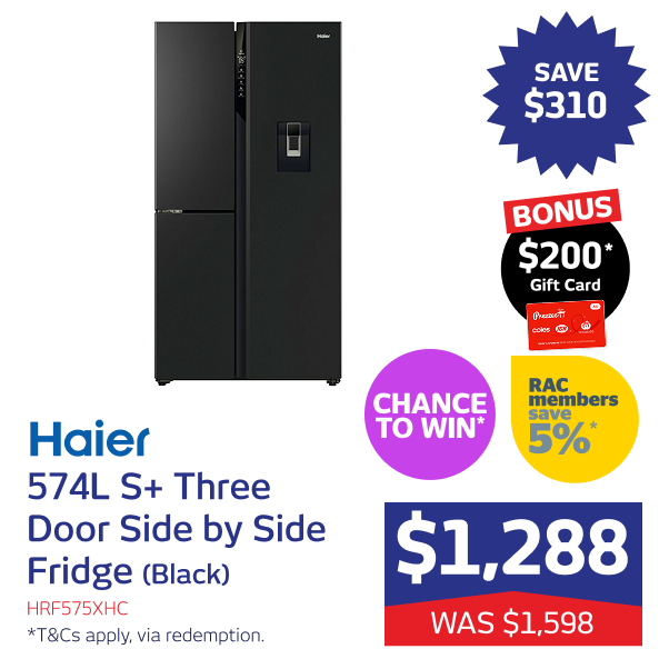 574L S+ Three Door Side by Side Fridge (Black)