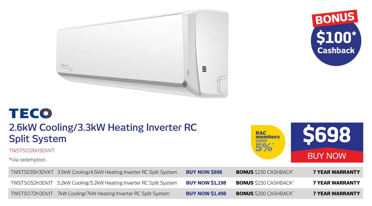 2.6kW/3.3kW Inverter RC Split System