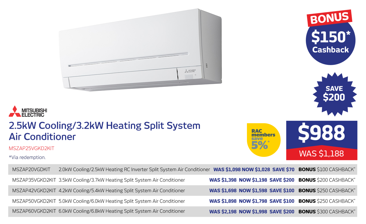 2.5kW/3.2kW Split System Air Conditioner