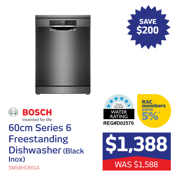 60cm Series 6 Freestanding Dishwasher (Black Inox)
