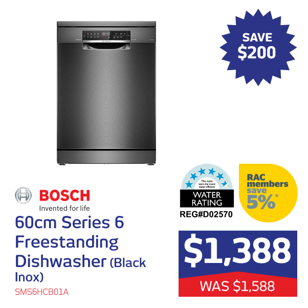 60cm Series 6 Freestanding Dishwasher (Black Inox)