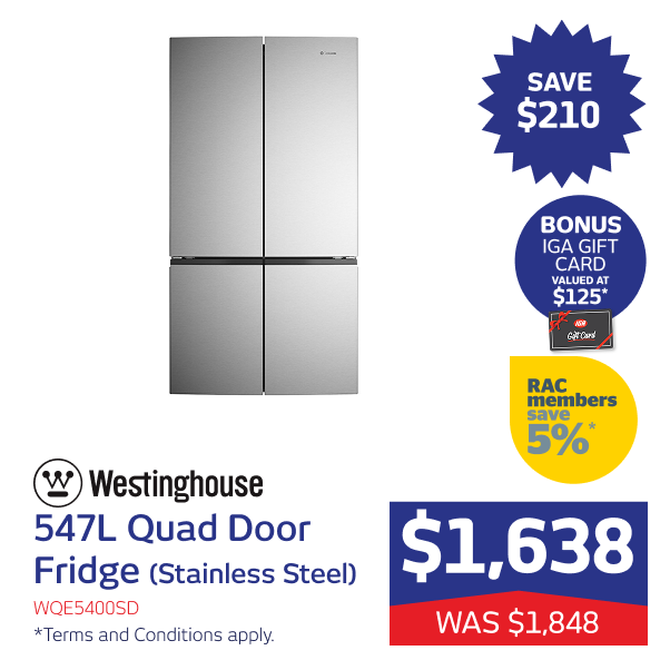 547L Quad Door Fridge (Stainless Steel)