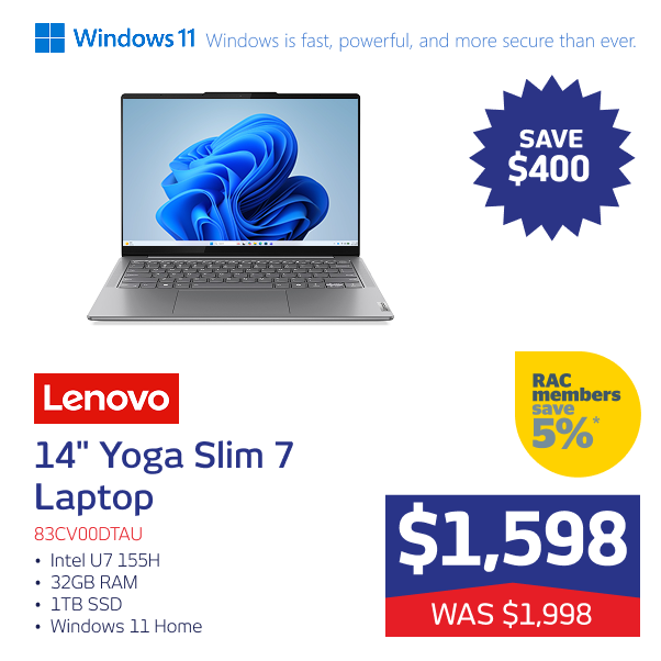 14" Yoga Slim 7 Intel U7 155H 32GB RAM 1TB W11H