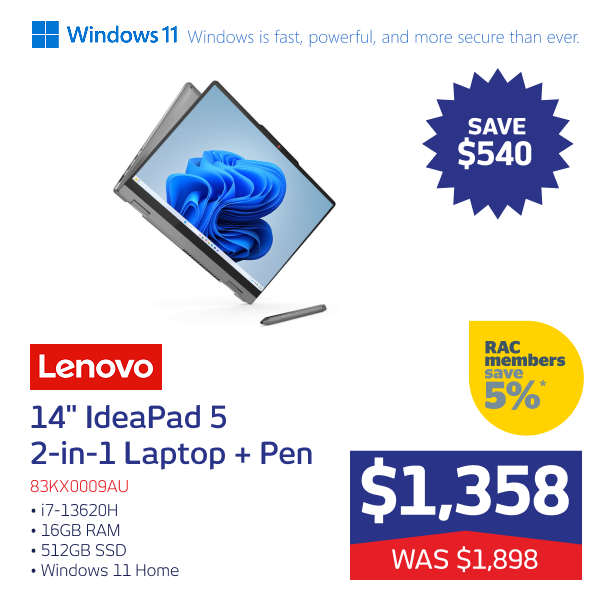 14" IdeaPad 5 2-in-1 OLED Intel i7-13620H 16GB RAM 512GB W11H + Pen