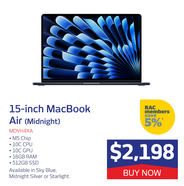 15IN MACBOOK AIR M5 CHIP 10C CPU 10C GPU 16GB RAM 512GB SSD (MIDNIGHT)