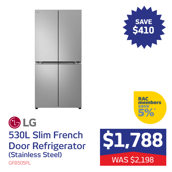 530L Slim French Door Fridge (Stainless Steel)