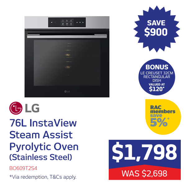 76L InstaView Steam Assist Pyrolytic Oven (Stainless Steel)