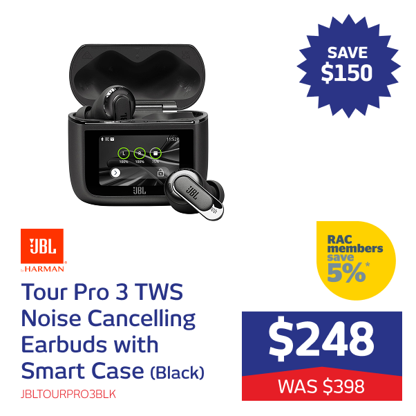 Tour Pro 3 TWS Noise Cancelling Earbuds with Smart Case (Black)