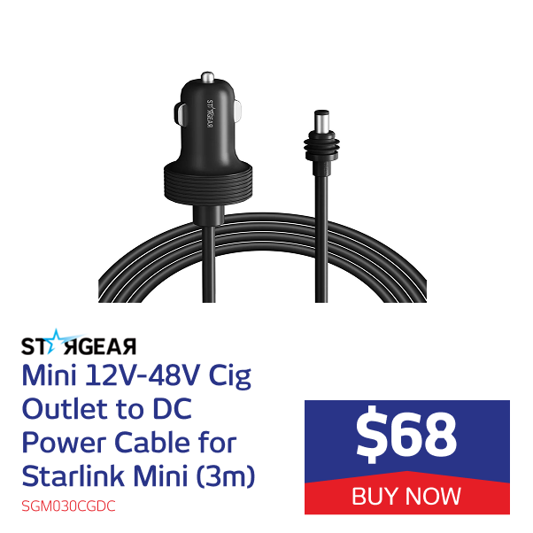 Mini 12V-48V Cig Outlet to DC Power Cable for Starlink Mini (3m)