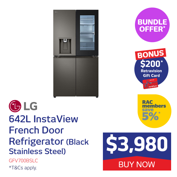 642L InstaView French Door Fridge (Black Stainless Steel)
