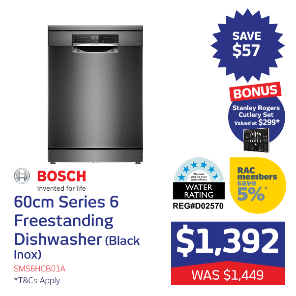 60cm Series 6 Freestanding Dishwasher (Black Inox)