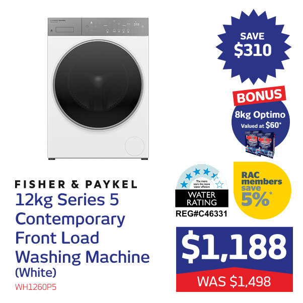 12kg Series 5 Contemporary Front Load Washing Machine (White)