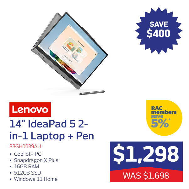14" IdeaPad 5 2-in-1 OLED Snapdragon X1-26-100 16GB 512GB W11H + Pen