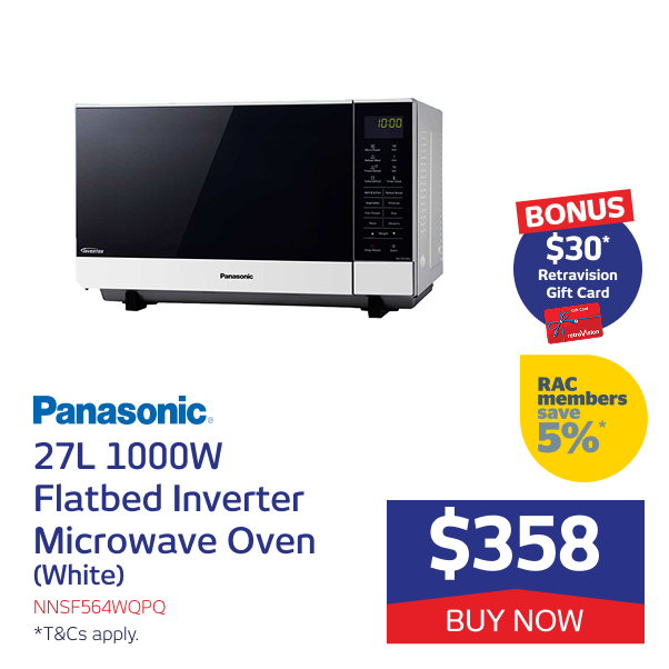 27L 1000W Flatbed Inverter Microwave Oven (White)