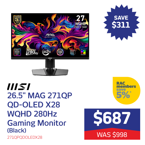 26.5" MAG 271QP QD-OLED X28 WQHD 280Hz Gaming Monitor (Black)