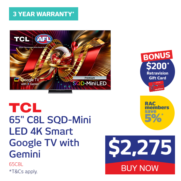 65" C8L SQD-Mini LED 4K Smart Google TV with Gemini